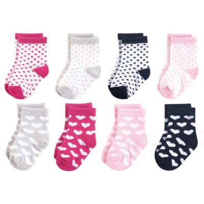 Luvable Friends Crew Socken, 8-Pack, Schwarz und Rosa Herzen