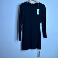 NWT Reformation Kensey Cut Out Jersey Mini Dress Ribbed Black Size XL