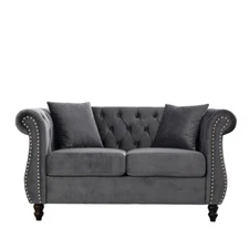 Chesterfield 2 Seater Sofa Velvet Couch w/Rolled Arms & Nailhead for Living Room