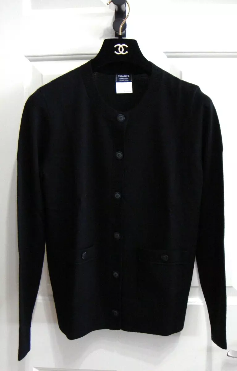 AUTH CHANEL UNIFORM BLACK WOOL SWEATER, SIZE S