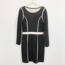 Calvin Klein Black White Sweater Dress Size Medium Long Sleeves Sheath Work