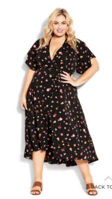 Black Floral EVANS Vivian Wrap Maxi Dress BNWT Plus Size 30 32 - Main Image