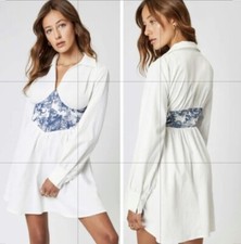 New Cider Babydoll Toile De Jouy Shirt Dress White With Blue Size 3X