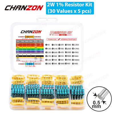 150pcs (30Values) 2W 2 Watt 1% Metal Carbon Film Resistor Kit Set 1ohm - 1M ohm