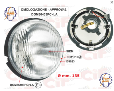 Headlight Vespa 50 Special FRONT HEADLIGHT SIEM Piaggio Vespa 50