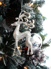 Set of Six Glittery Sparkle Silver Reindeer Ornaments NEW
