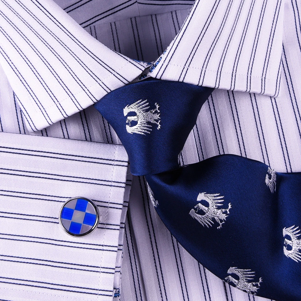 Синий двойной полоски официальный бизнес платье рубашка пейсли цветочный дизайнер моды GQ - Изображение 2 из 4