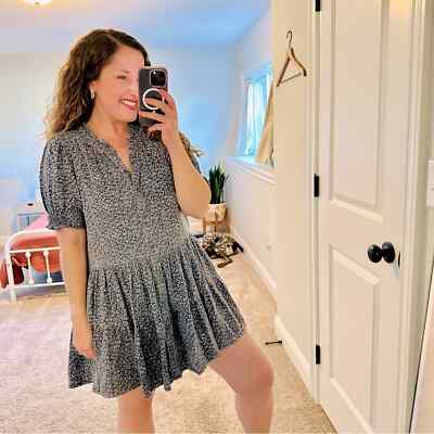 Apiece Apart Blue Floral Cotton Snap Button Front Mini Dress Medium | eBay