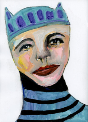 Portrait Painting Original Person Wearing Crown or Hat Naive Wall Art Miz Katie