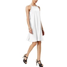 ALFANI WHITE STUDDED NECKLINE SHIFT SWING TRAPEZE DRESS SIZE: 6 NWT