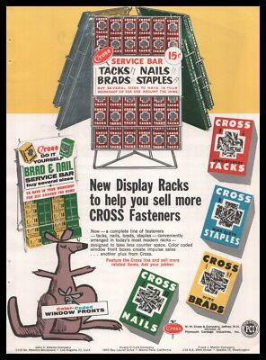1963 W. W. Cross Tacks & Nails Jeffrey New Hampshire Kangaroo Cartoon Print Ad