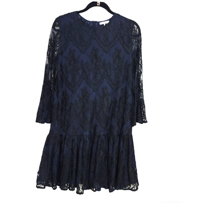 Ganni Womens Dress Larkin Lace Navy Blue Eclipse Black Drop Waist Shift Sz  S | eBay