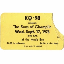 THE SONS OF CHAMPLIN Concert Ticket Stub OMAHA NE 9/17/75 MUSIC BOX KQ-98 Rare