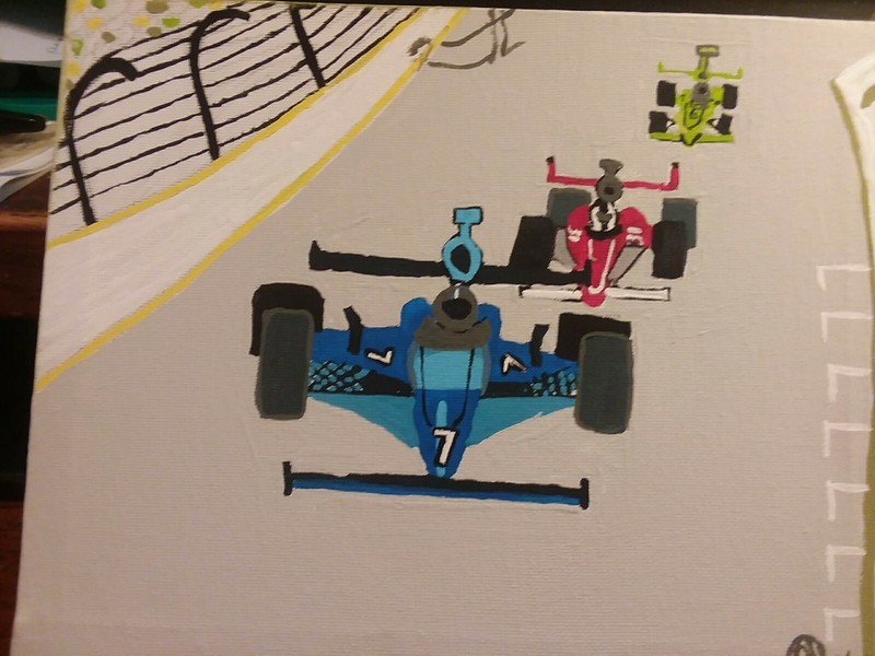 Indycar Racing Painting Acrylic 8" X 10" multicolored