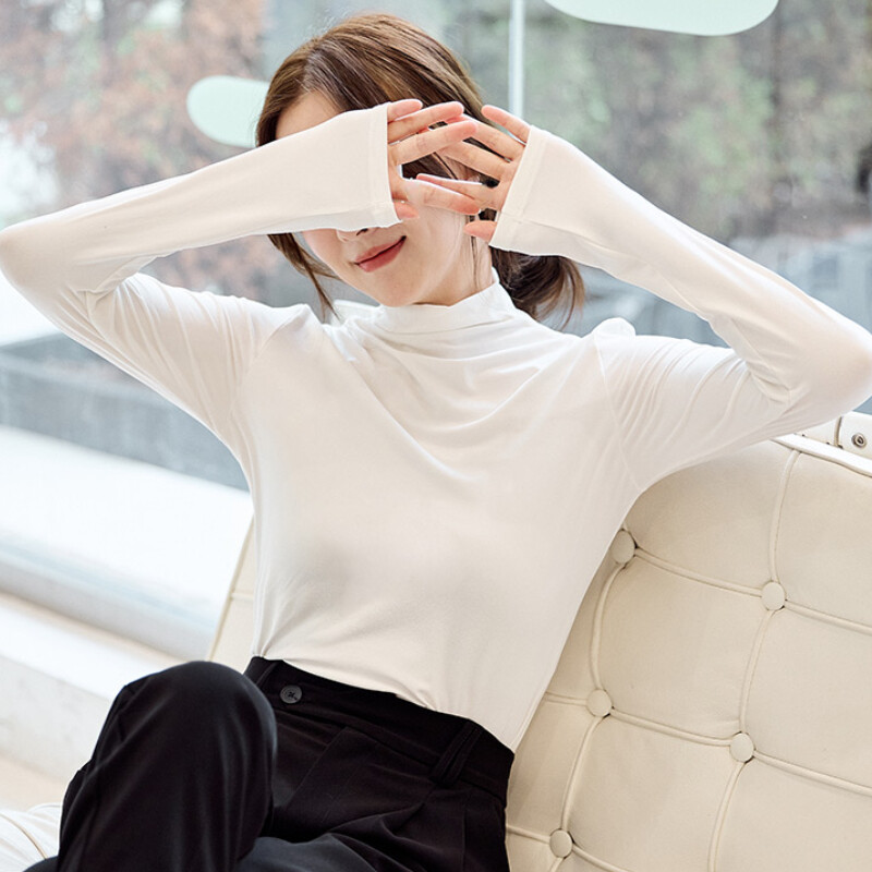 Women Casual Basic Top Bottoming Shirt Mock Neck Pullover Long