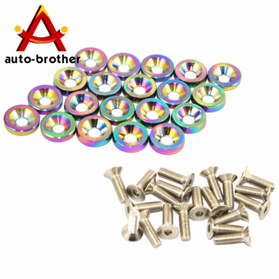 #ad 20PCS Neo chrome Billet Aluminum Fender Bumper Washer Engine Bay Dress Up Kit $10.86
