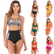 Women's Sexy Floral Swimsuit Beach Wear Set Pleated Bikini Set Push Up Swimwear