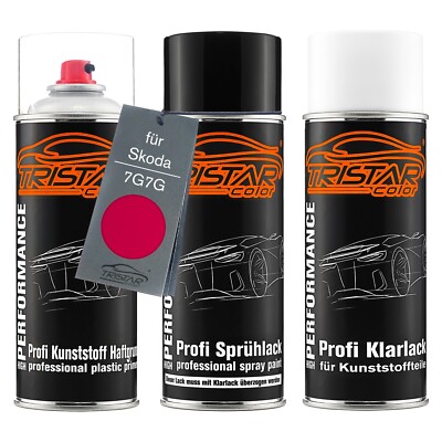 Autolack Spraydosen Set für Kunststoff für Skoda 7G7G Raspberry Red Himbeerrot