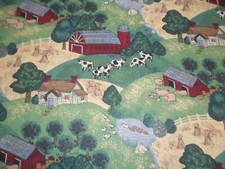 QUILTING COTTON FABRIC UNWASHED BARNYARD COWS BARN PIGS DUCKS