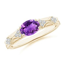 925 Silver Oval Amethyst Stone Solitaire with Accents Crown Chakra New Ring US 7