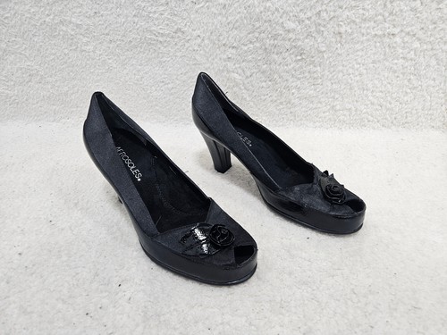 Aerosoles Bengal Rose Heels Women 8M Black Suede Peep Toe Slip On High Shoes