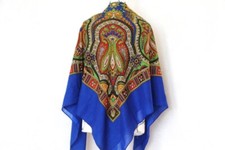 Blue wool shawl Vintage Ukrainian scarf Large square scarves 50''x 50" russian