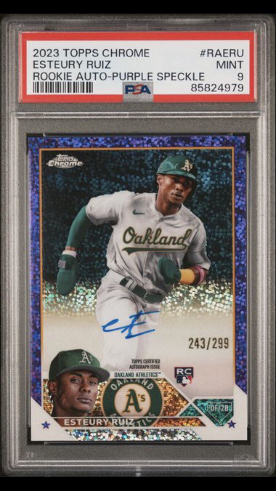 2023 Topps Chrome Rookie Auto Purple Speckle Refractor Esteury Ruiz /299 PSA 9