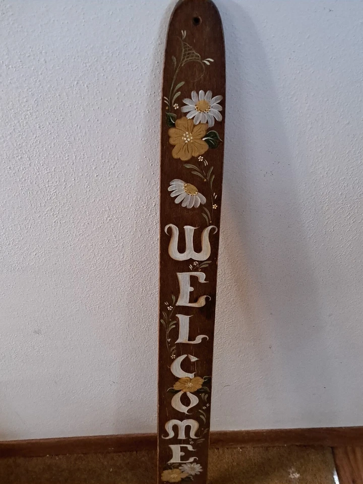 Cartel de bienvenida floral 36" pintado a mano Hunter Cabin Pelt Strecher Foto 2 de 4