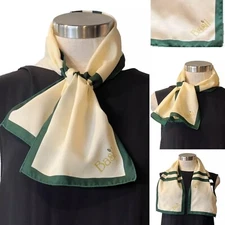Vintage FRANKIE WELCH US "BASIL" Dark Green/Cream Polyester SCARF 19cm x 86cm