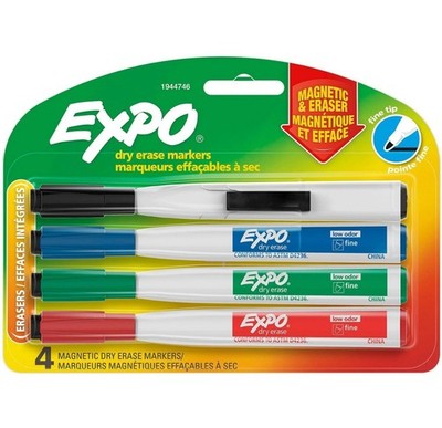 EXPO Magnetic Dry Erase Markers Brd/Md/Fine Pt 4/PK Ast 1944746