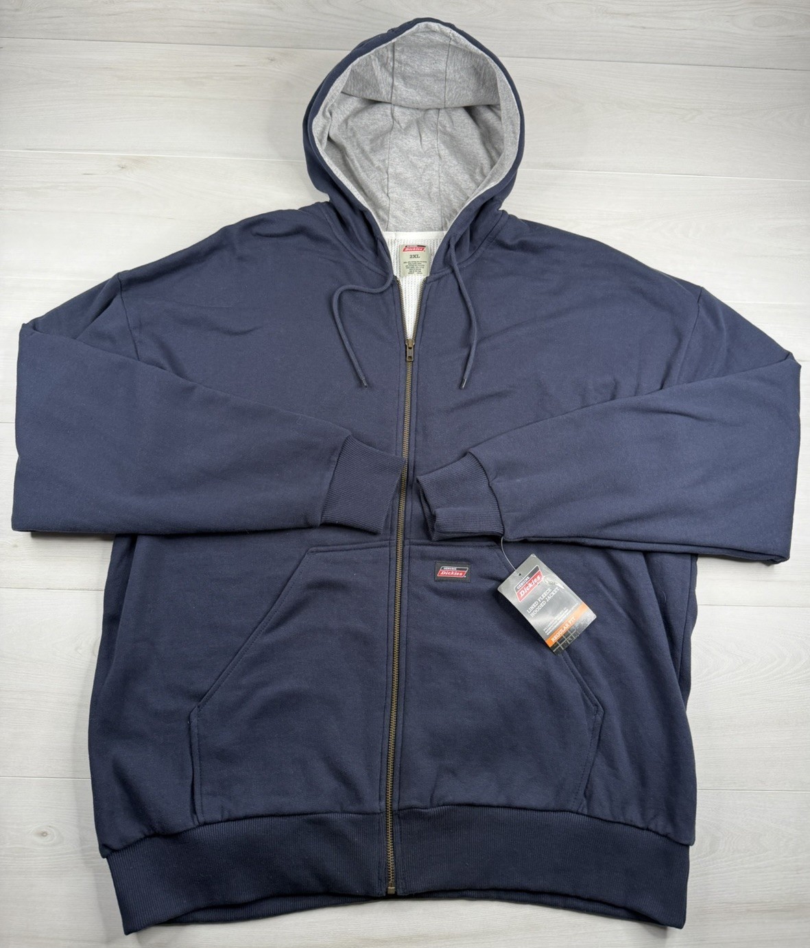 Chaqueta de trabajo Dickies térmica forrada polar con capucha cremallera completa azul marino para hombre 2XL NUEVA CON ETIQUETAS