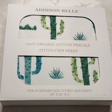 Addison Belle NWT Organic Cotton Percale Fitted Crib Sheet Cactus Print 28x52x9