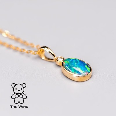 Minimalistischer ovaler australischer Doublet Opal Diamant NUR 14k Gelbgold