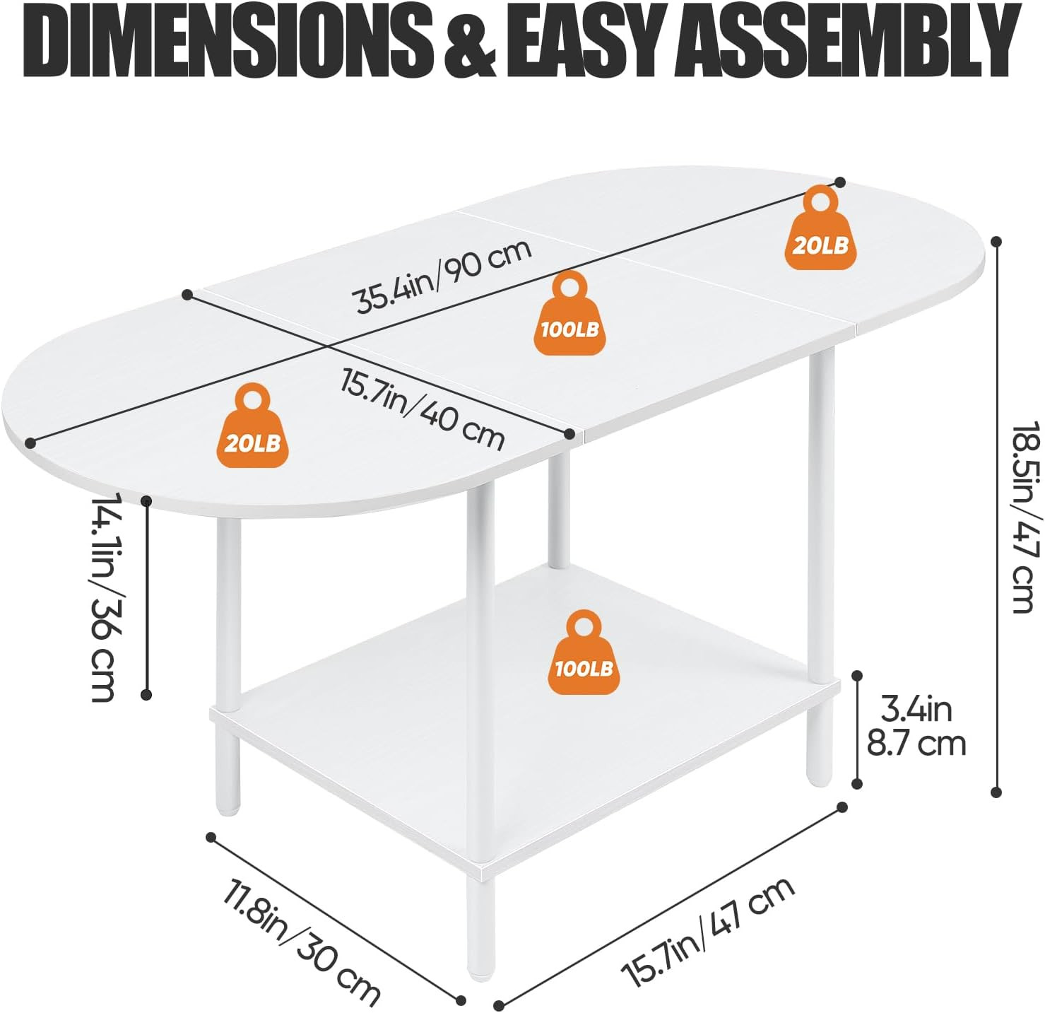 White Coffee Tables for Living Room,Mid Century Oval Center Table with Storage S