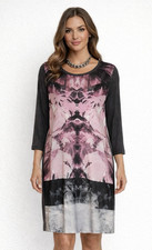 Grey Pink Print Shift Dress Size 10 Abstract Print 3/4 Sleeve Work Party Tunic