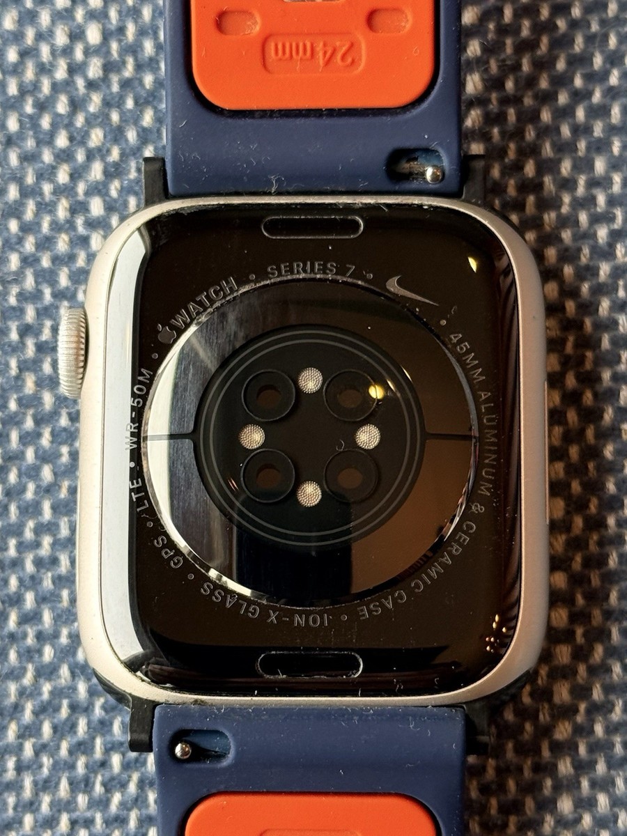Apple Watch Series 7 Nike 45mm Silver Aluminum LTE GPS Blue/Orange