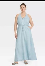 Women's Halter Neck Denim Maxi Dress - Universal Thread Blue 18