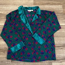 Vintage Victorias Secret Gold Label Floral Pajama Top Teal Pink Purple Med 90'S