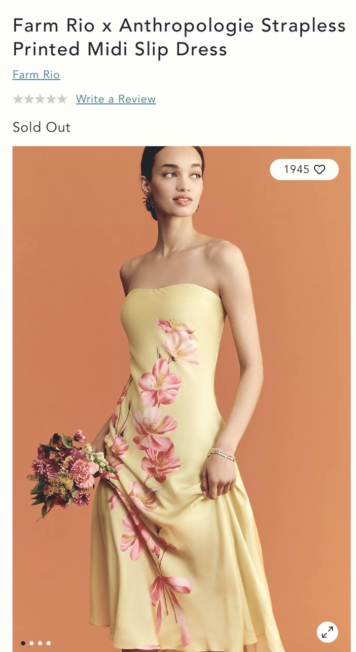 Farm Rio Anthropologie Strapless Printed Midi Slip Dress Sz XS Cherry Blossom