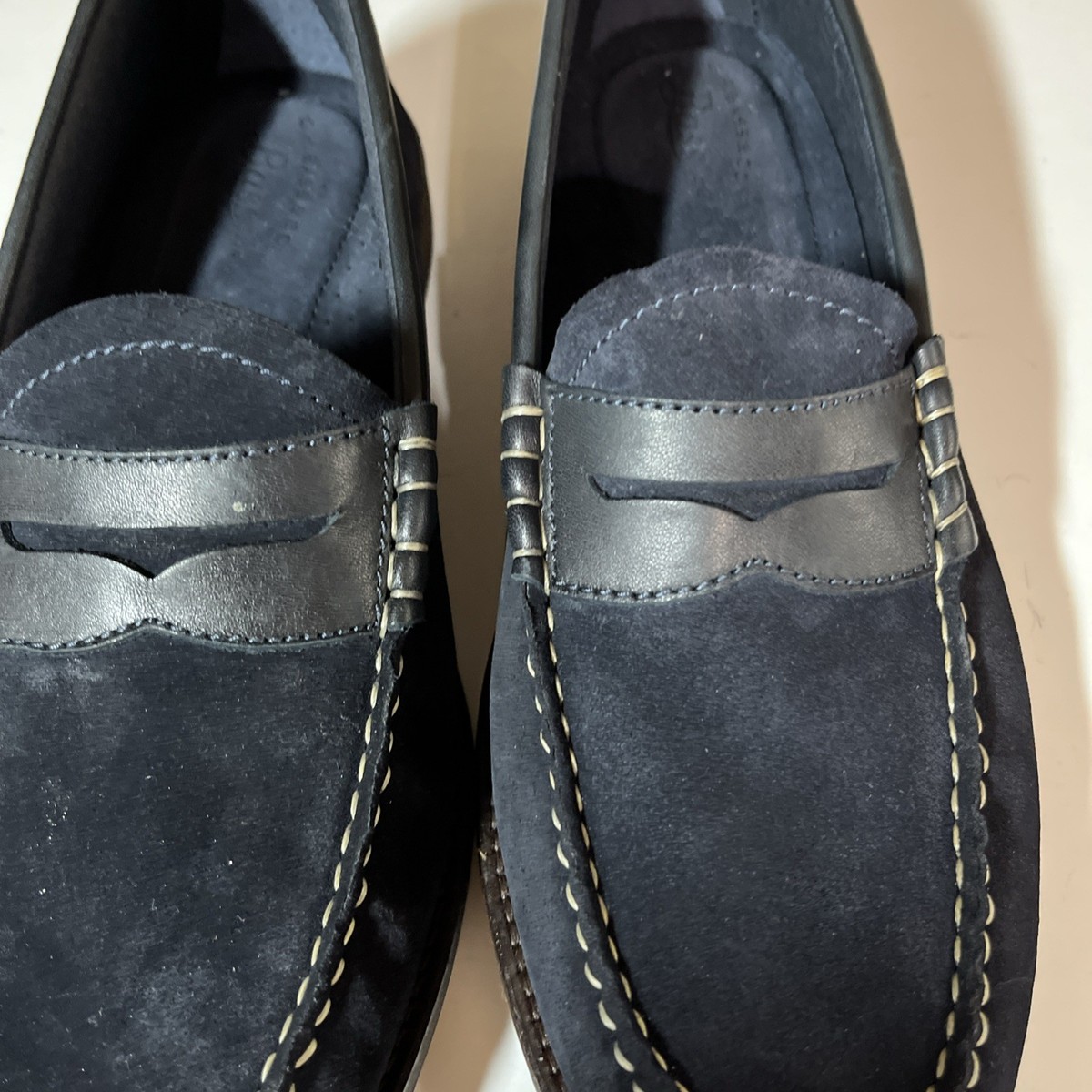 Bass Navy Suede Penny Loafers with Tan Trim Larson Bass Penny Loafers in Navy Blue Leather main image 2