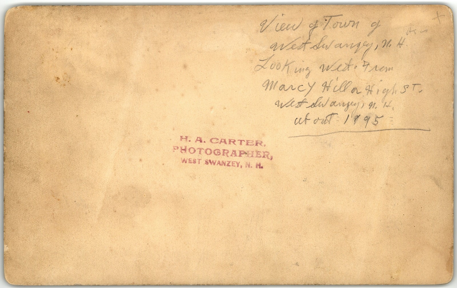 Cabinet Card Circa 1890s H.A. Carter Village Town Landscape West Swanzey NH — additional view