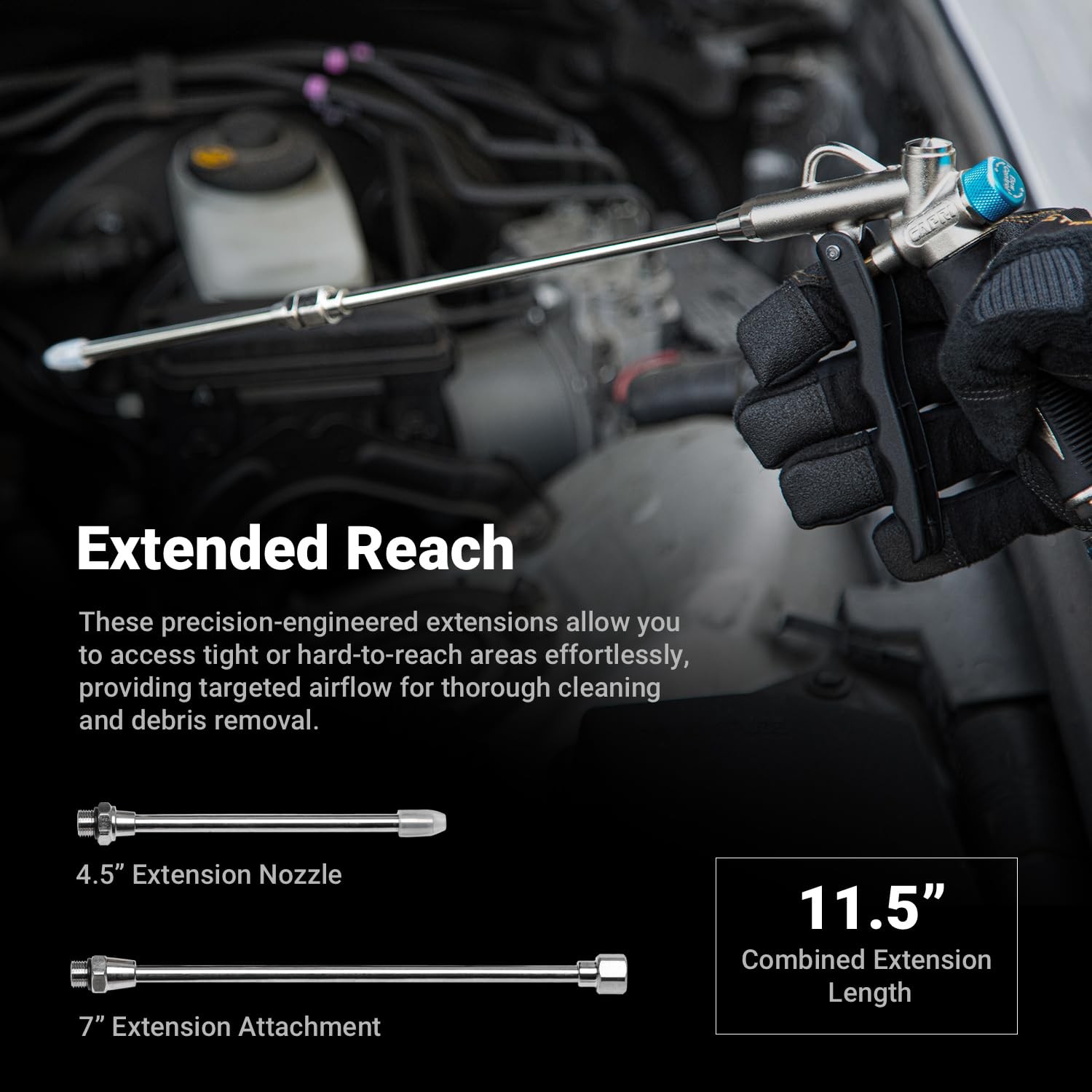 2-Way Air Blow Gun Kit with Nozzles & Rubber Tips, 19 Pieces