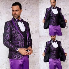 Paisley Floral Men Suit Slim Fit Formal Peak Lapel Single Breasted Jacquard Prom