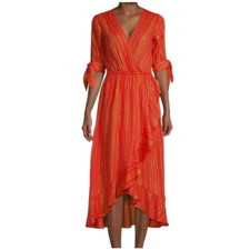 Michael Kors Size S Orange Metallic Mock Wrap Dress