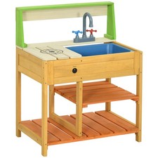 Kids Outdoor Mud Kitchen Playset with Realistic Sink Faucet Storage Toy