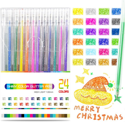 Glitter Gel Pens, 24 Colored Metallic Gel Pens Set, 1.0Mm Super Sparkle Gel Ink