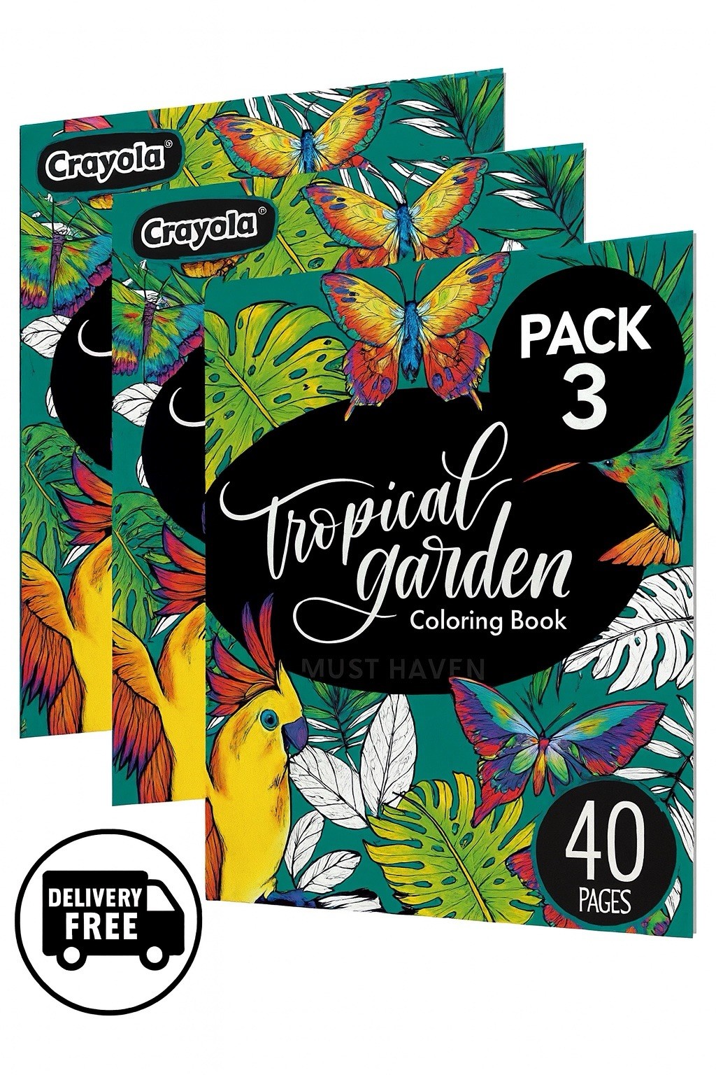 Crayola Tropical Garden Coloring Book 40pgs Pack 3 Adult Stress Relief Gift