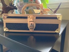VTG Victoria  s Secret Makeup Box Case   Black/Gold   Leopard Interior   With Key