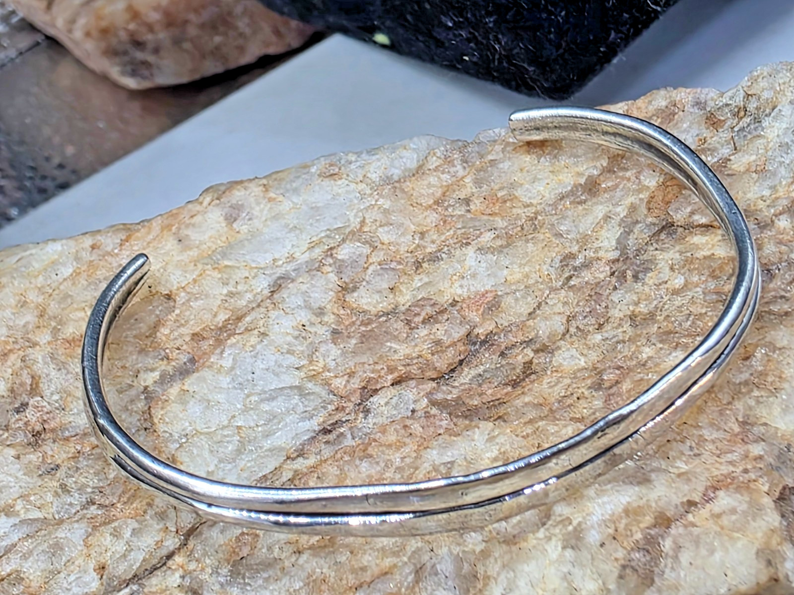 Solid Sterling Silver Cuff Bracelet 2 Strand Hamm… - image 1