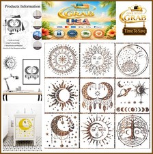 9 Large Sun Moon Mandala Stencils PET Reusable Crafts Painting Wall Decor